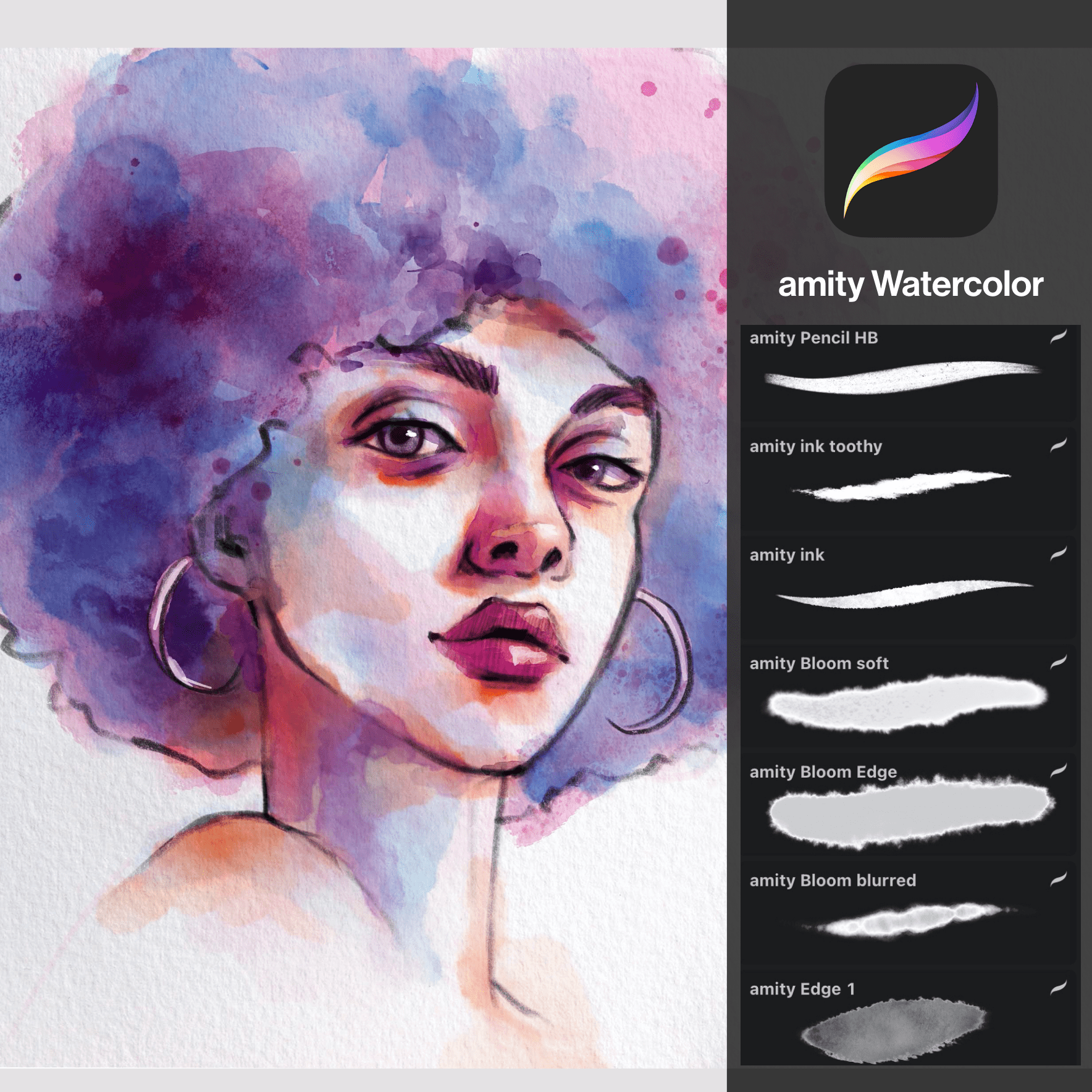 Procreateブラシ30本セット [amity Watercolor]